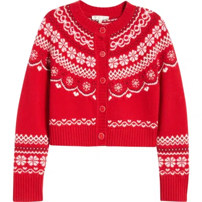 Loveshackfancy Shantae Fair Isle Merino Wool Cardigan In Red