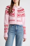 Loveshackfancy Shantae Fair Isle Wool Cardigan In Cherry Jubilee