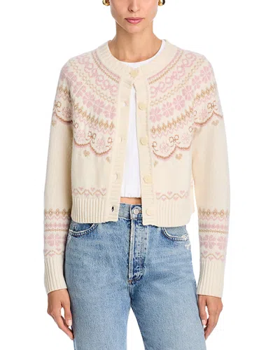 Loveshackfancy Shantae Merino Wool Crewneck Fair Isle Cardigan Sweater In Neutral