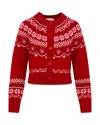 Loveshackfancy Shantae Merino Wool Crewneck Fair Isle Cardigan Sweater In Red