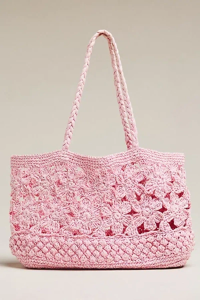 Loveshackfancy Sharlo Crochet Flower Tote Bag In Pink