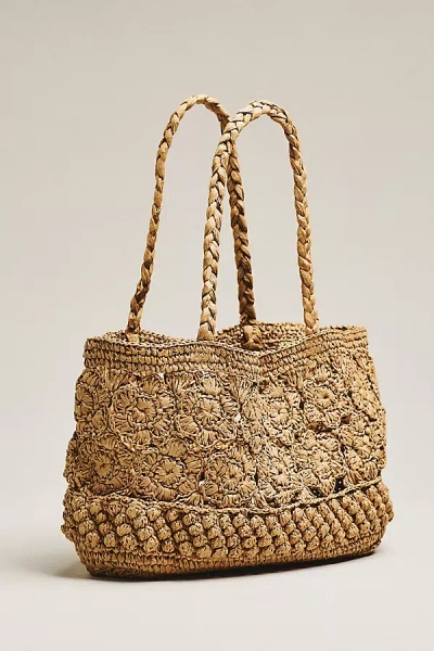 Loveshackfancy Sharlo Crochet Flower Tote Bag In Sand