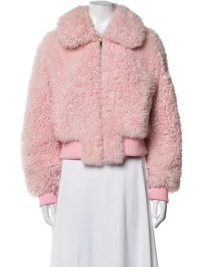 Pre-owned Loveshackfancy Shearling Bomber Jacket In Pink