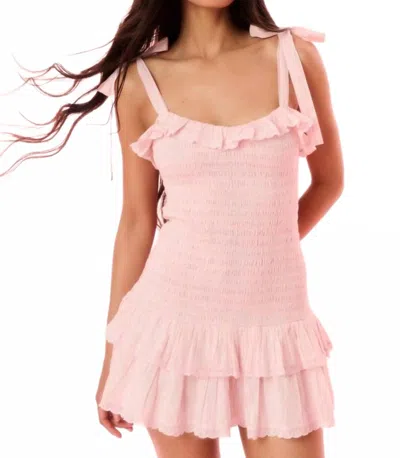 Loveshackfancy Sherina Cotton Smocked Mini Dress In Pink Shimmer