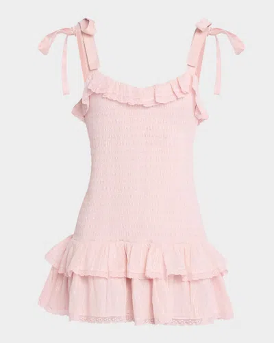 Loveshackfancy Sherina Cotton Smocked Mini Dress In Pink