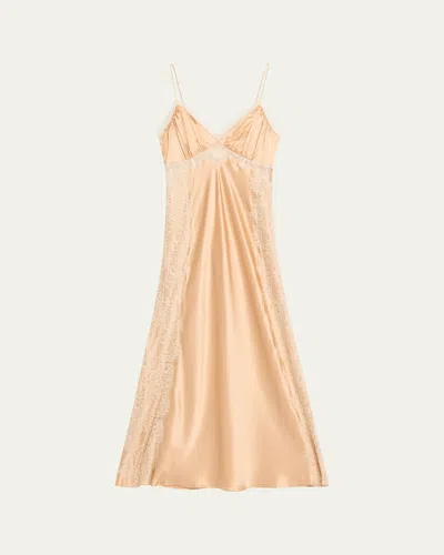 Loveshackfancy Shia Lace-trim Silk-blend A-line Maxi Slipdress In Gold