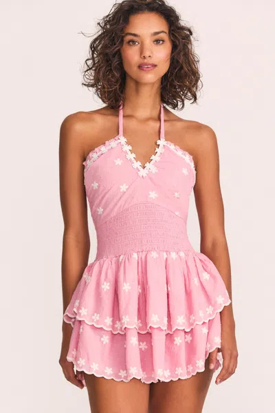 Loveshackfancy Shirred Waist Mini Dress In Pink
