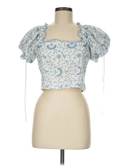 Pre-owned Loveshackfancy Short Sleeve Blouse In Blue