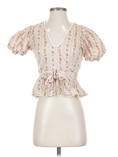 Pre-owned Loveshackfancy Short Sleeve Blouse In Ivory