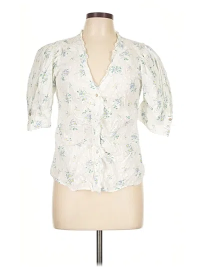 Pre-owned Loveshackfancy Short Sleeve Blouse In Ivory