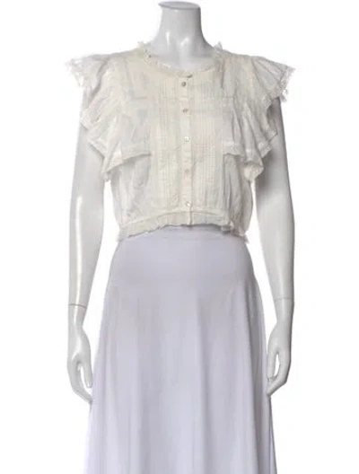 Pre-owned Loveshackfancy Short Sleeve Blouse In Neutral