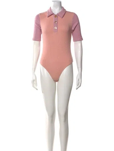 Pre-owned Loveshackfancy Short Sleeve Bodysuit In Pink