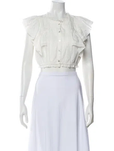 Pre-owned Loveshackfancy Short Sleeve Crop Top In White