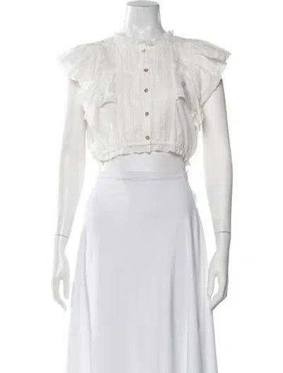 Pre-owned Loveshackfancy Short Sleeve Crop Top In White