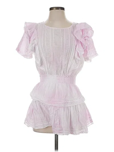Pre-owned Loveshackfancy Short Sleeve Top Pink Ruffles Neckline Tops