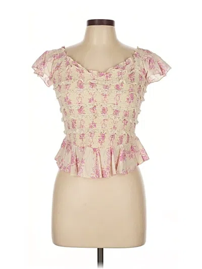 Pre-owned Loveshackfancy Short Sleeve Top Pink Sweetheart Neckline Tops
