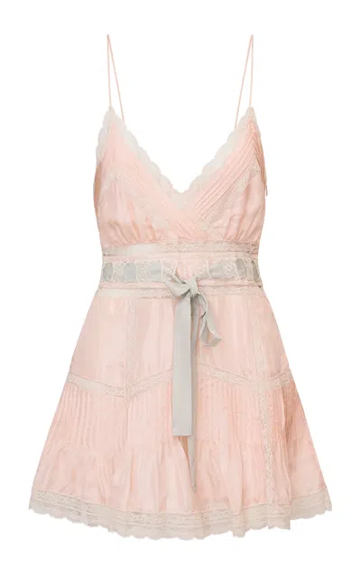 Loveshackfancy Sibelle Lace-trimmed Silk Top In Pink