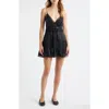 Loveshackfancy Sibelle Pleated Bodice Lace Inset Silk Minidress In Black