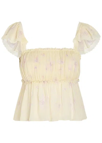 Loveshackfancy Siena Floral-print Georgette Top In Neutral