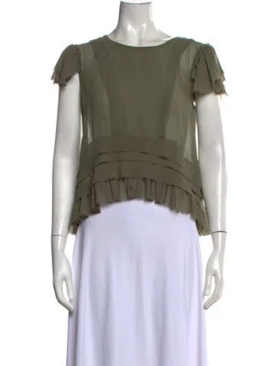 Pre-owned Loveshackfancy Silk Crew Neck Blouse In Green