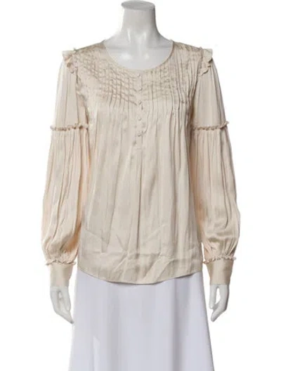 Pre-owned Loveshackfancy Silk Crew Neck Blouse In Neutral