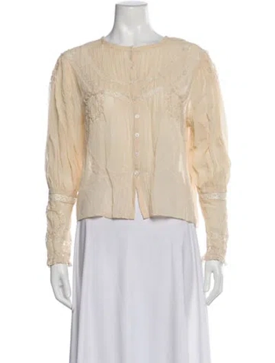 Pre-owned Loveshackfancy Silk Crew Neck Blouse In Neutrals