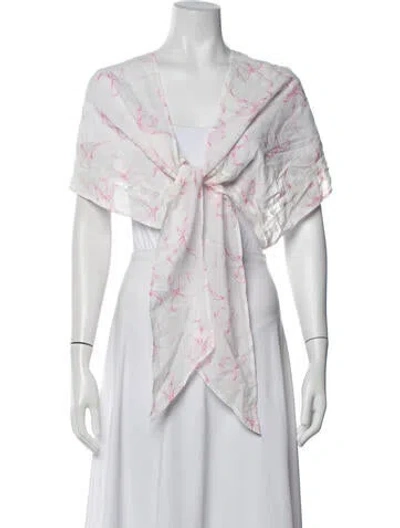 Pre-owned Loveshackfancy Silk Floral Print Bandana In Pink/white