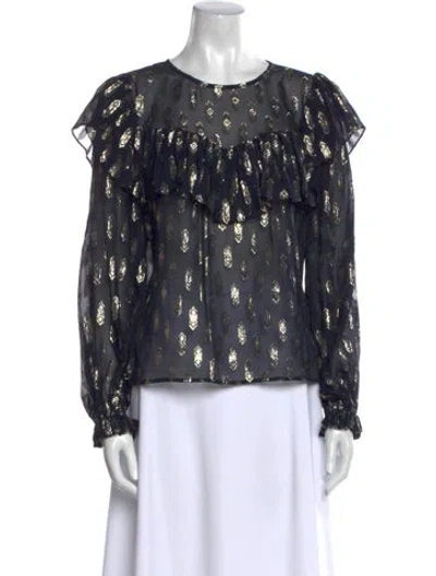 Pre-owned Loveshackfancy Silk Floral Print Blouse In Black