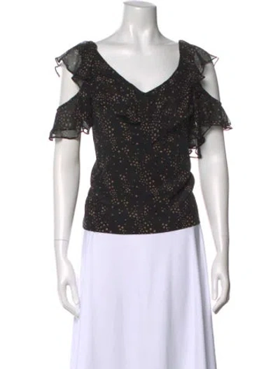 Pre-owned Loveshackfancy Silk Floral Print Blouse In Black