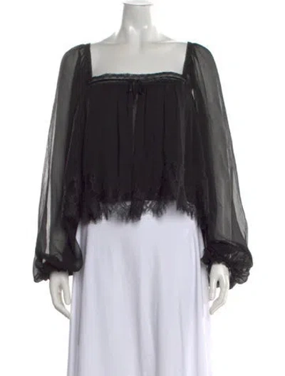 Pre-owned Loveshackfancy Silk Floral Print Blouse In Black
