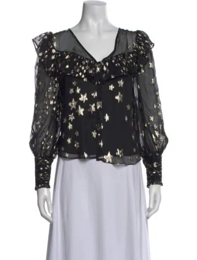 Pre-owned Loveshackfancy Silk Floral Print Blouse In Black