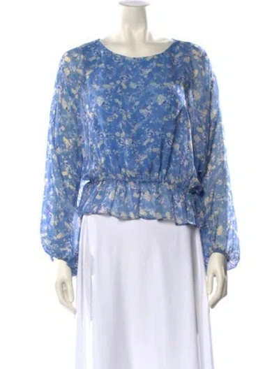 Pre-owned Loveshackfancy Silk Floral Print Blouse In Blue