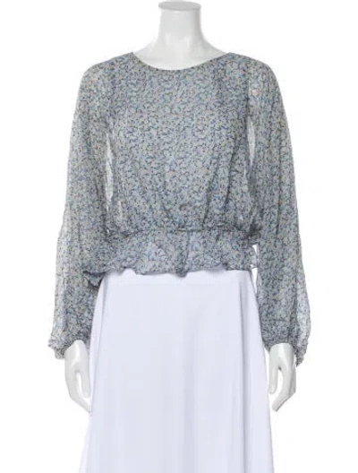 Pre-owned Loveshackfancy Silk Floral Print Blouse In Blue