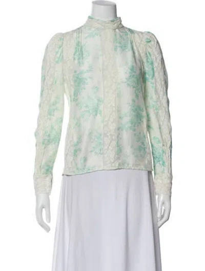 Pre-owned Loveshackfancy Silk Floral Print Blouse In Blue