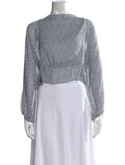 Pre-owned Loveshackfancy Silk Floral Print Blouse In Blue