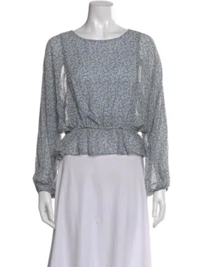 Pre-owned Loveshackfancy Silk Floral Print Blouse In Blue