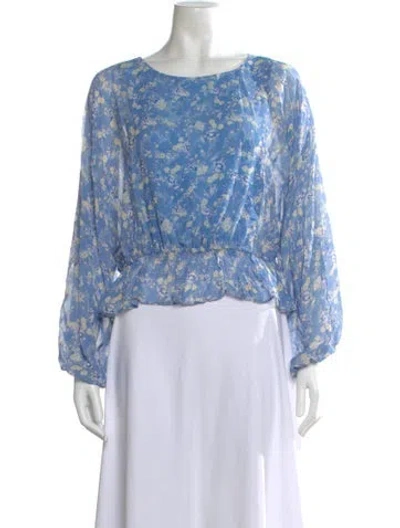 Pre-owned Loveshackfancy Silk Floral Print Blouse In Blue