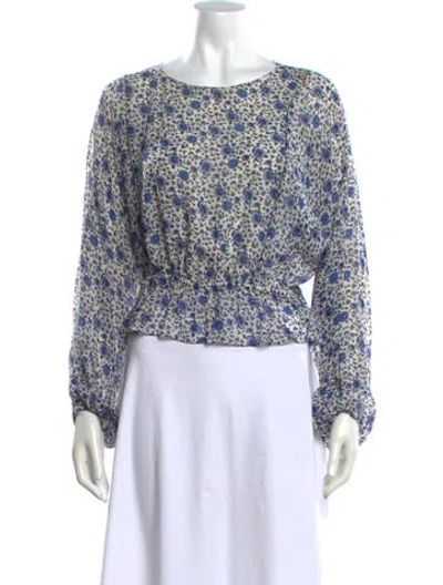 Pre-owned Loveshackfancy Silk Floral Print Blouse In Blue