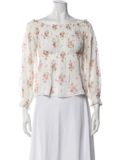 Pre-owned Loveshackfancy Silk Floral Print Blouse In Blue