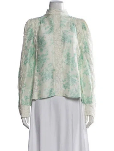 Pre-owned Loveshackfancy Silk Floral Print Blouse In Blue