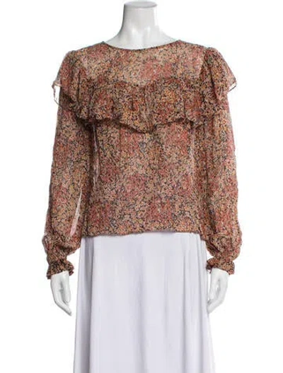 Pre-owned Loveshackfancy Silk Floral Print Blouse In Brown