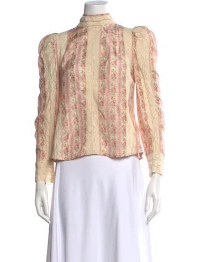 Pre-owned Loveshackfancy Silk Floral Print Blouse In Multi