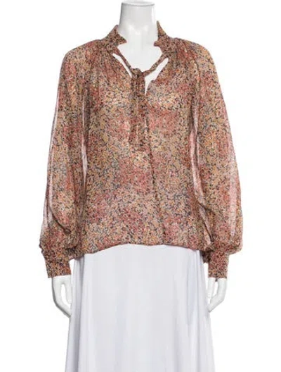 Pre-owned Loveshackfancy Silk Floral Print Blouse In Multicolor