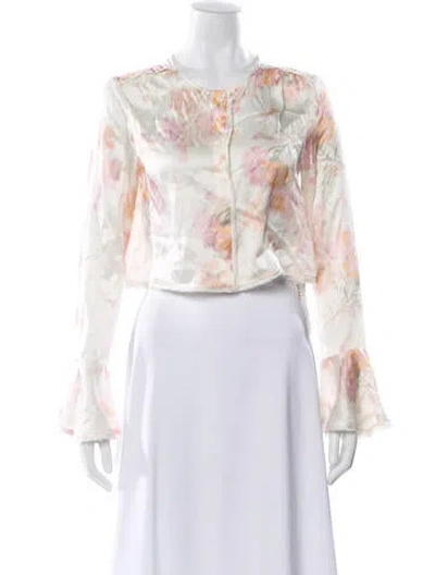 Pre-owned Loveshackfancy Silk Floral Print Blouse In Neutral