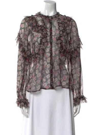Pre-owned Loveshackfancy Silk Floral Print Blouse In Neutral