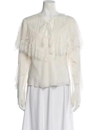 Pre-owned Loveshackfancy Silk Floral Print Blouse In Neutral