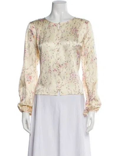 Pre-owned Loveshackfancy Silk Floral Print Blouse In Neutral