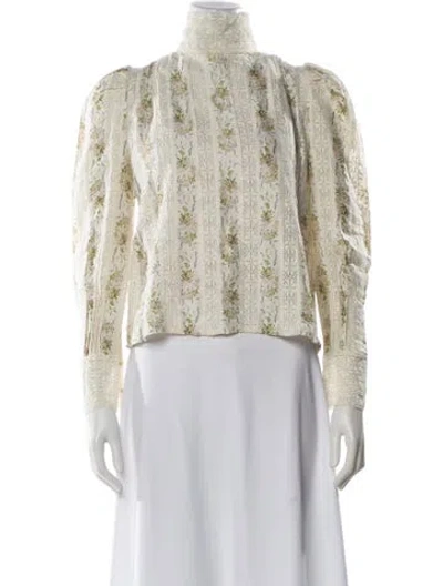 Pre-owned Loveshackfancy Silk Floral Print Blouse In Neutral