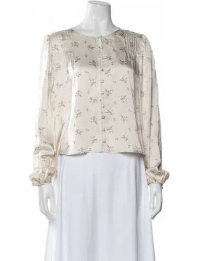 Pre-owned Loveshackfancy Silk Floral Print Blouse In Neutral