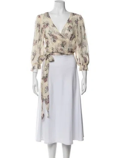 Pre-owned Loveshackfancy Silk Floral Print Blouse In Neutral